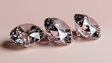 Three Sparkling Diamonds on a Pink Background