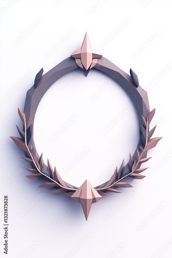 Poster Minimalistic low-poly 3D frame with geometric design and pastel colors on a clean background