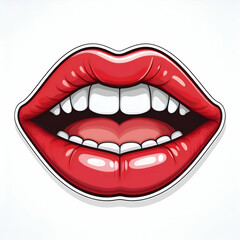 Naklejka premium A Vibrant Red Mouth, Playfully Open In A Bold Graphic Style, Exudes Confidence And Allure With A Glossy Finish And Crisp White Teeth