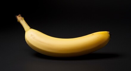 Single Ripe Yellow Banana on Dark Background, Fruit Photography