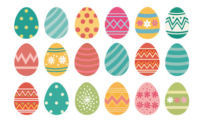 Set of easter eggs flat design on transparent background
