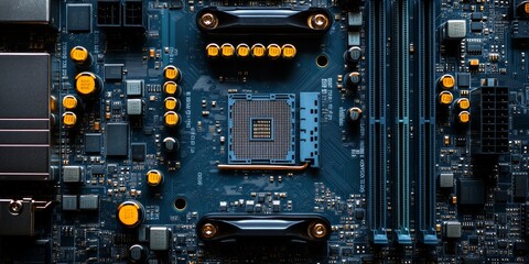 Exploring a high-tech motherboard pattern in a luminous environment high fidelity visuals futuristic design