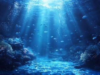 Fototapeta premium Enchanting marine depths, a stunning tableau of underwater life and sunbeams