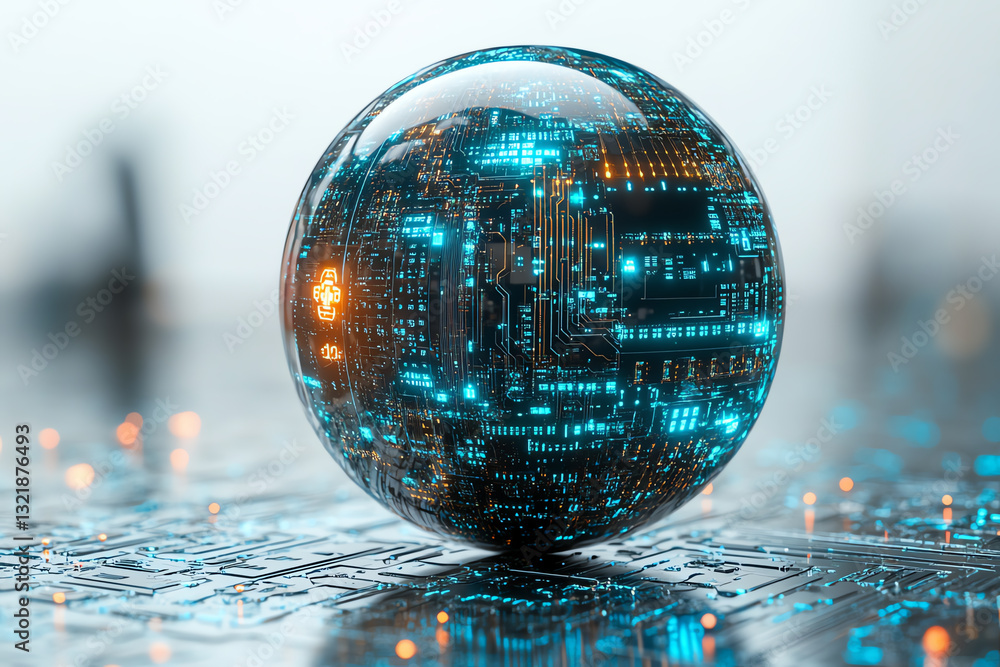 Leinwandbilder a futuristic glass orb filled with intricate digital circuitry, reflecting light and showcasing adva