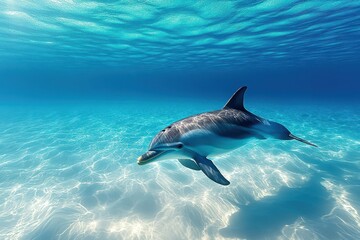 Fototapeta premium Graceful Dolphin Swimming in Crystal Clear Tropical Waters