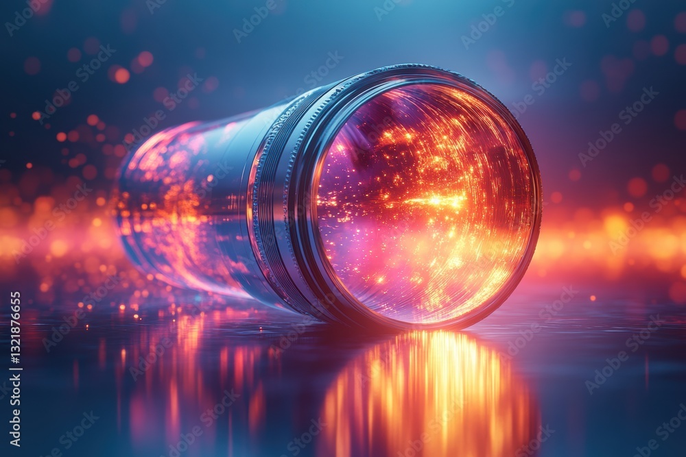 Leinwandbilder a futuristic glowing container with vibrant colors, reflecting light on a smooth surface. captivatin