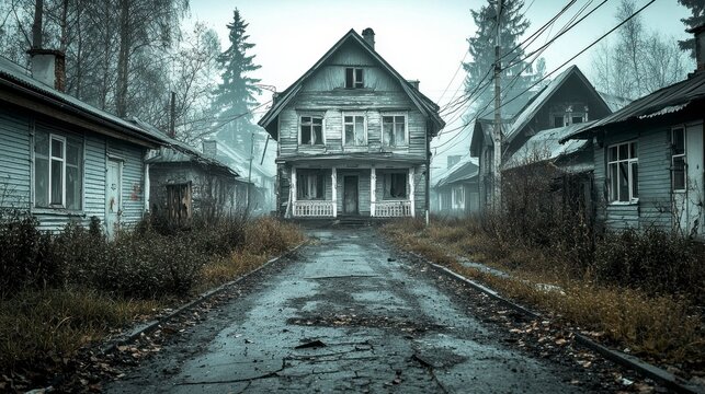 Grey Dilapidated Wooden House on a Rainy Day in Abandoned Village