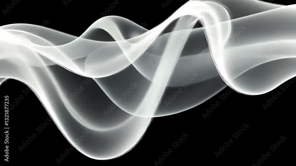 Poster flowing abstract waves create a sense of motion and fluidity against a black background