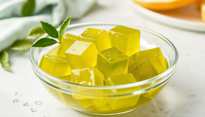 green jelly in glass bowl