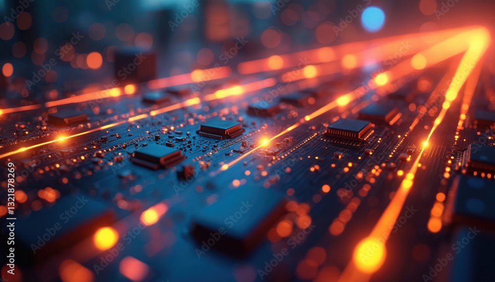 Leinwandbilder hi-tech abstract background similar to motherboard. golden lights, dots. data transfer concept. futu