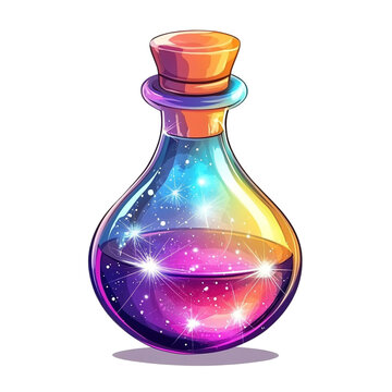 Magical rainbow potion bottle sparkling with cosmic dust A mystical elixir