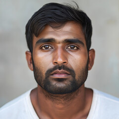 Obraz premium Portrait of a young South Asian man with a serious expression.