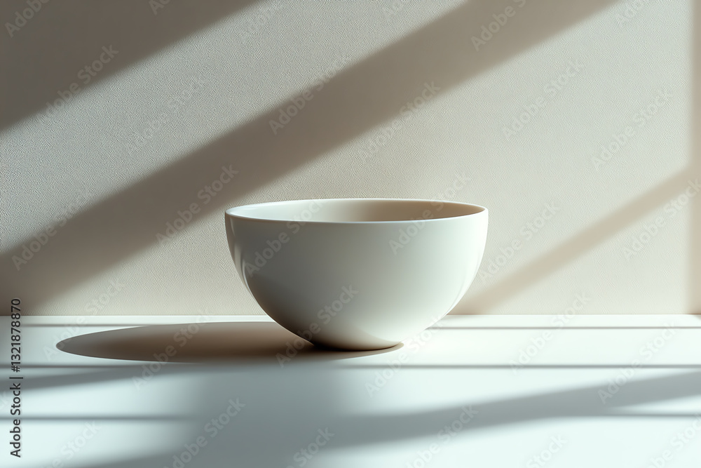 Poster A minimalist bowl elegantly displayed against a softly lit background. The subtle shadows add depth, perfect for a calming kitchen aesthetic.