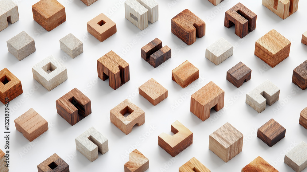 Fototapete isometric font. geometric alphabet 3d letters cubic blocks and perspective numbers sign vector set