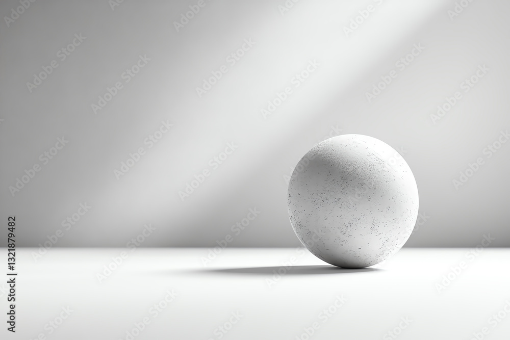 Poster A minimalist white sphere sits elegantly on a smooth surface, illuminated by soft light, creating a serene and modern aesthetic.