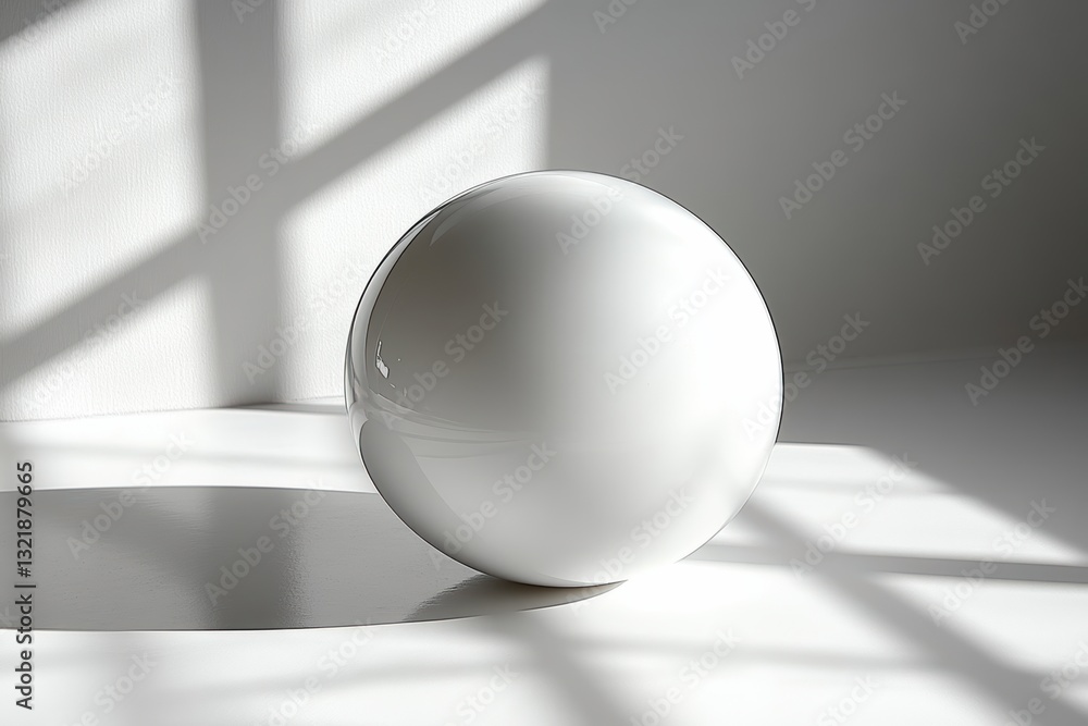 Fototapete a minimalist white sphere sits elegantly on a smooth surface, casting soft shadows in ambient light,