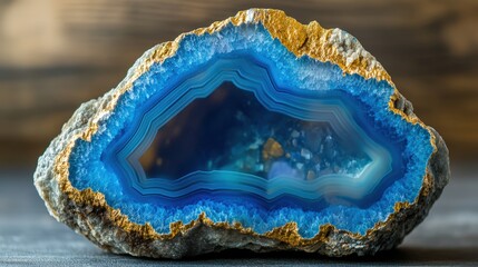Stunning Blue Agate Stone with Intricate Patterns and Golden Edges