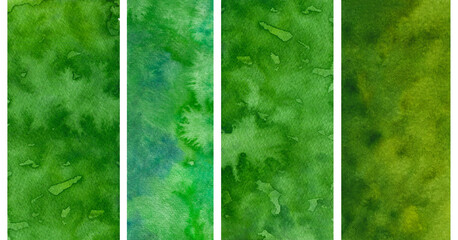 set landscape green watercolor grass field with blur trees background