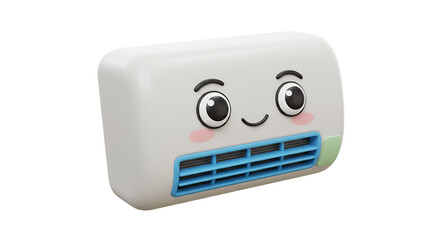 Fototapeta premium Cartoon Air Conditioner Smiling Isolated on White Background Freshness Concept