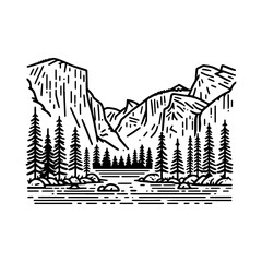 yosemite national park line art vector logo illustration