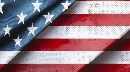 Waving American Flag Close Up Detail with Red White and Blue Textured Fabric