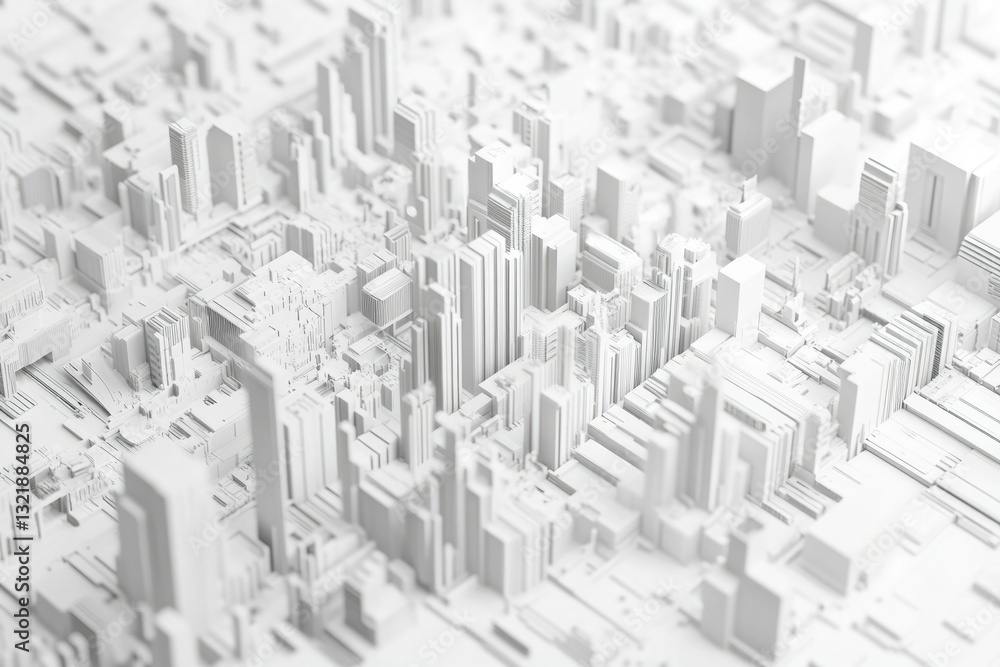 Poster abstract 3d rendering of a futuristic white cityscape, showcasing a dense network of interconnected 