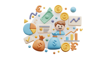 Financial success icons and graph shows business opportunities for investments