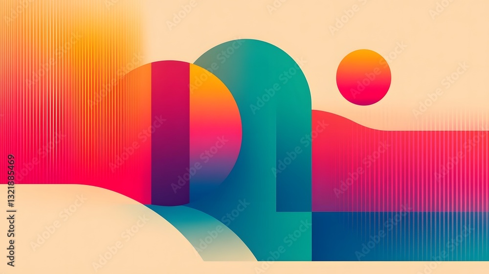 Aufkleber retro-modern colorful layered shapes with intricate linework conceptual poster design