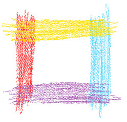 Hand drawn square frame, design element, copy space or background. Crayon, pastel chalk or pencil style grainy grunge border texture. Vector vibrant bright rough scribbles template for banner message