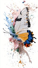 Obraz premium Vibrant Colorful Butterfly Emerging from Abstract Paint Splashes and Artistic Background with Motion Effects