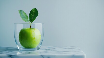Green apple and a glass of cucumber and apple juice set on a marble surface. simple and clean, this image conveys healthy eating and minimalist food presentation. vibrant food items like the fresh app