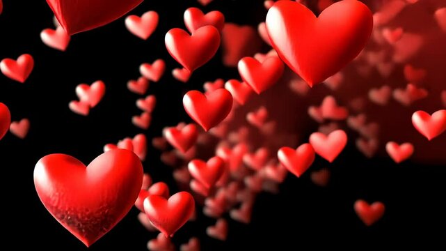 Red Hearts Falling on Black Background: A Romantic Valentine's Day Image