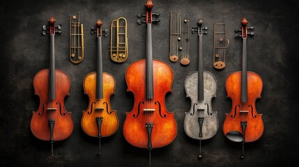 Naklejka premium Six String Instruments on Dark Background