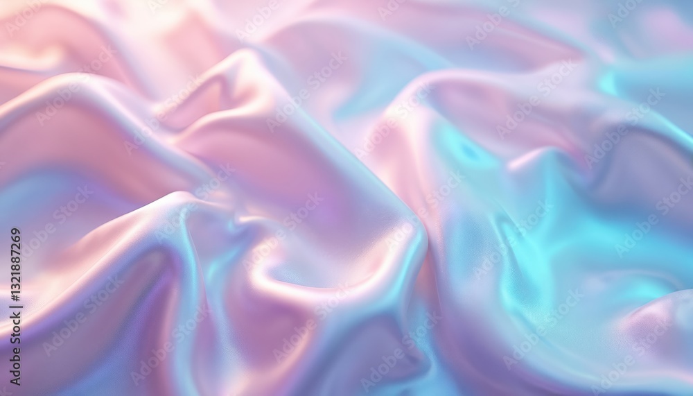 Aufkleber Holographic silk fabric abstract background with iridescent gradient. Colourful creative texture shines. Modern bright metallic pattern with foil effect. Trendy vibrant template in pastel pink purple