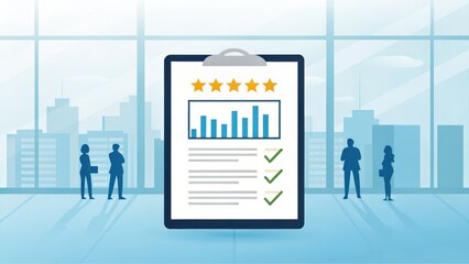 Obraz premium business report concept Professional report with charts and ratings, set against a modern office backdrop.