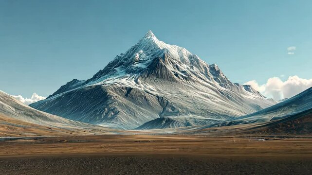 Minimalist mountain landscape, single peak with clear sky, serene and simple