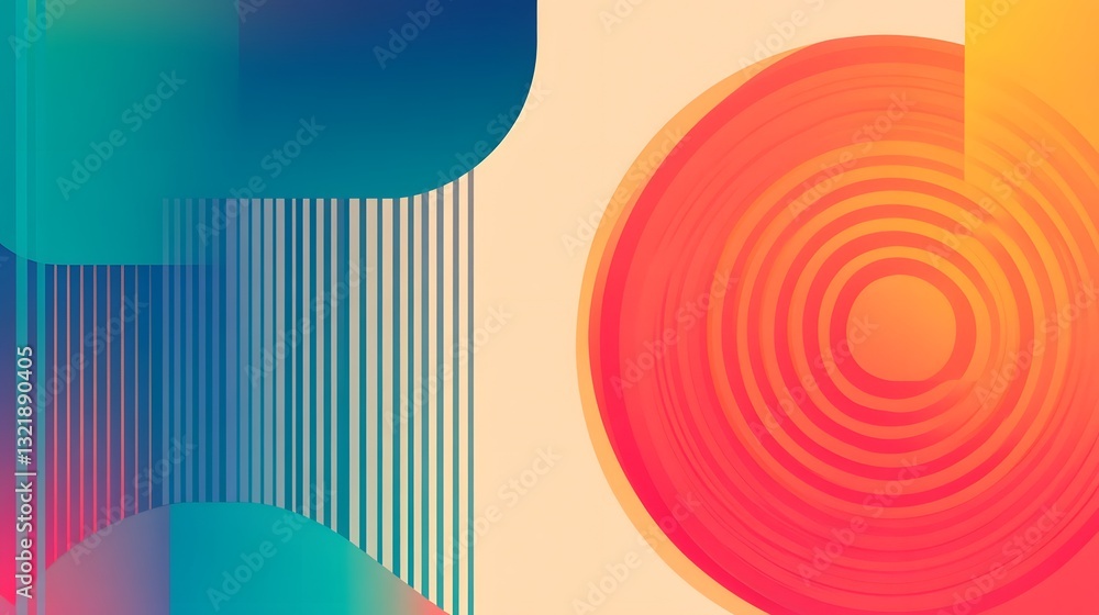 Poster sleek contemporary futuristic layout with interwoven circular patterns and vibrant color schemes