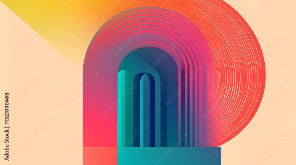 Poster sleek contemporary interwoven circular patterns with futuristic color schemes flat design