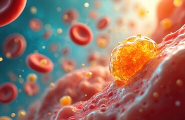 Molecular structure of lipoproteins transferring lipids. Transparent spheres with gradient background. Scientific illustration of cholesterol transfer. Perfect for cardiovascular research, molecular