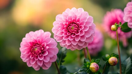 Fototapeta premium Beautiful Dahlia Flowers Blooming in the Garden - Professional Image Usage