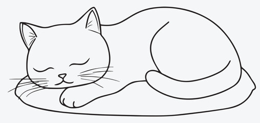 Outline of a Cat Sleeping Peacefully on a Cushion, Perfect for Relaxing and Pet-Themed Illustrations, a drawing of no color, children coloring books and illustrations, Vector EPS, transparent.