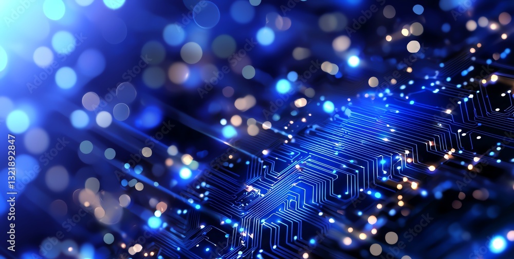 Aufkleber a close-up view of a digital circuit board with blue lights and intricate patterns, symbolizing adva