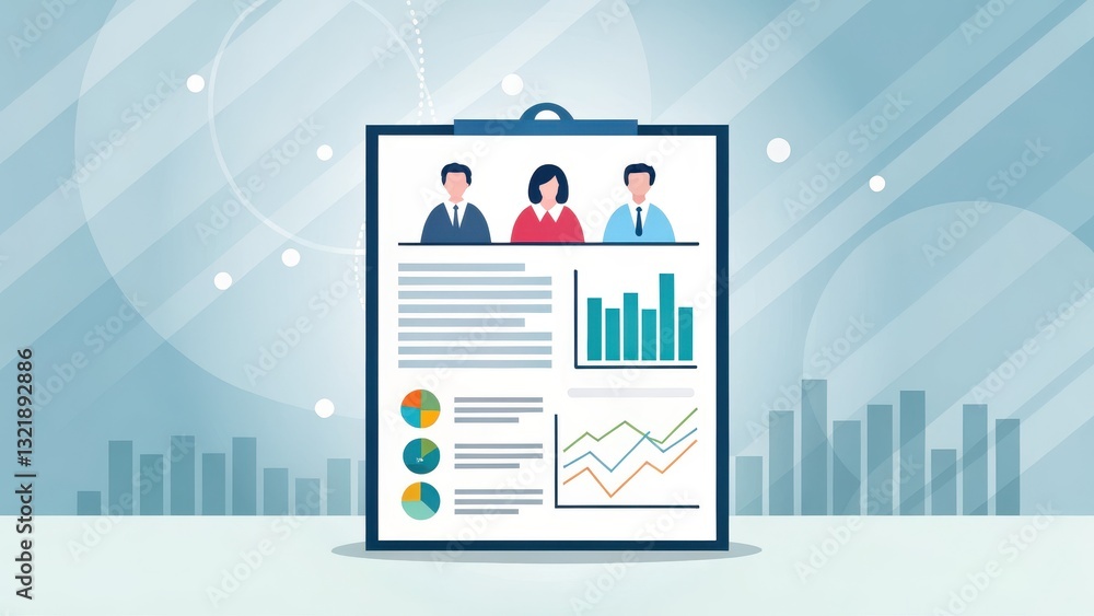 Poster business report concept business report with graphs and charts featuring diverse professionals in a 