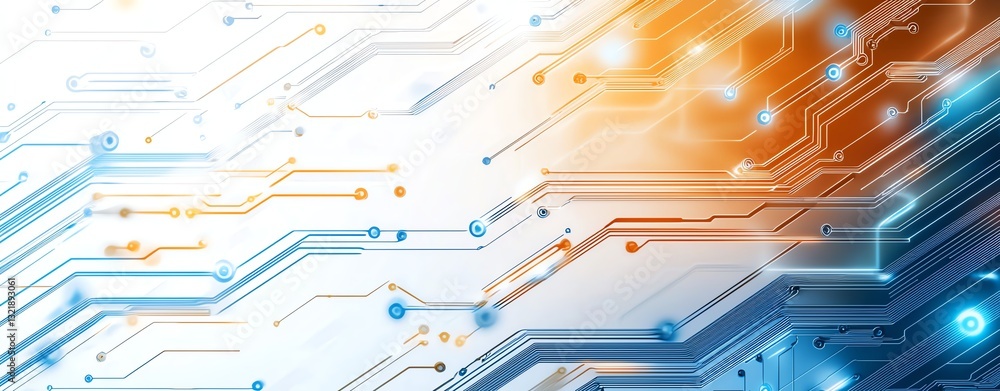 Poster a vibrant abstract background representing digital networks and circuits, showcasing a blend of blue