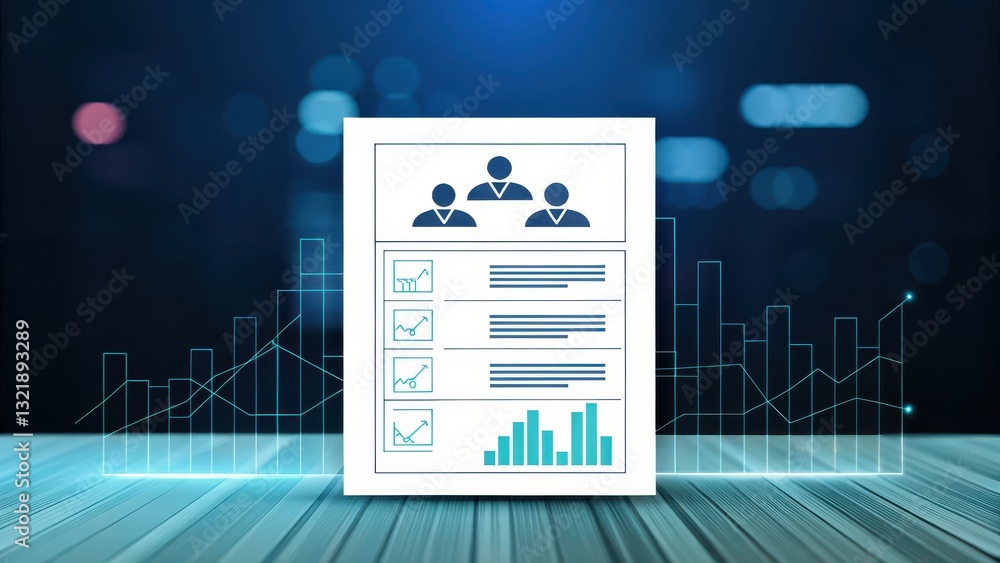 Poster business report concept business report with charts and graphs on a digital interface background.