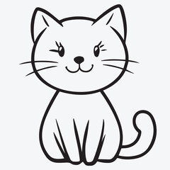 Outline of a Cute Cat Sitting with Its Tail Curled, Perfect for Relaxing and Pet-Themed Illustrations, a drawing of no color, children coloring books and, Vector EPS, transparent background.