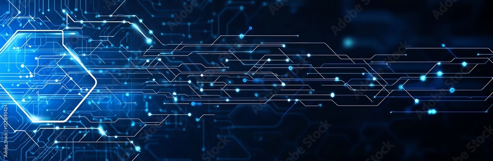 Poster a stunning abstract representation of digital technology, showcasing interconnected circuits and glo