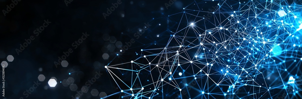Poster an abstract representation of a digital network, showcasing interconnected lines and nodes in vibran
