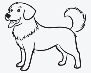 Outline of a Dog Wagging Its Tail, Ideal for Pet, Animal, and Fun-Themed Illustrations, a drawing of no color, children coloring books, Vector EPS, transparent background, minimalist line art.