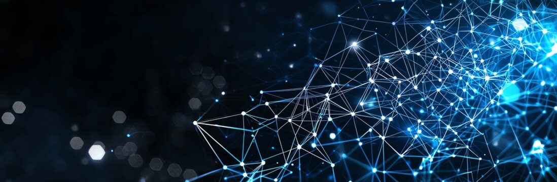 An abstract representation of a digital network, showcasing interconnected lines and nodes in vibrant blue tones, symbolizing technology and communication.